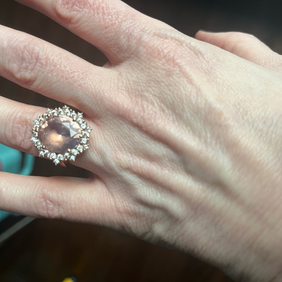 Victoria Wieck CZ Oval Morganite Halo Ring Rose Gold Size 6 - Picture 7 of 10